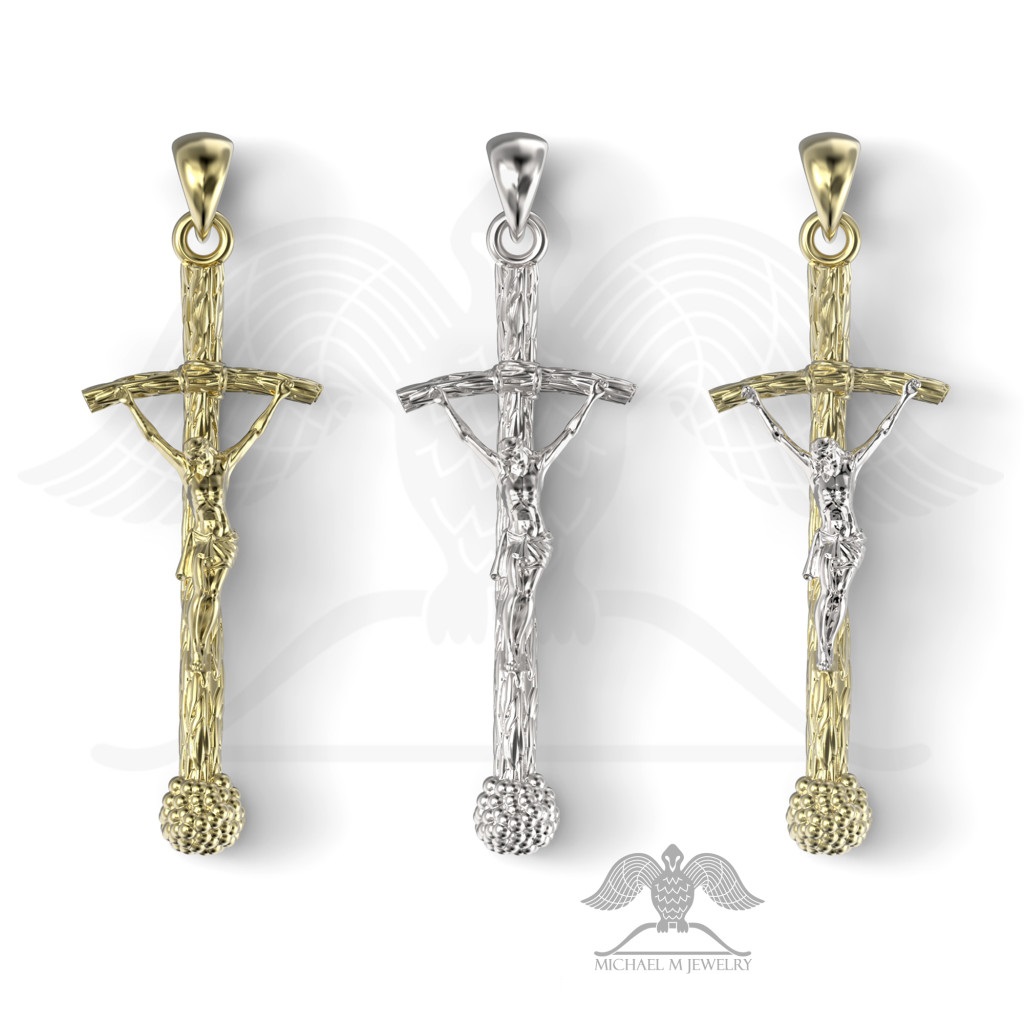 Pope Catholic Cross pendant 14k yellow gold ***made to order - 091 - Michael M Jewelry