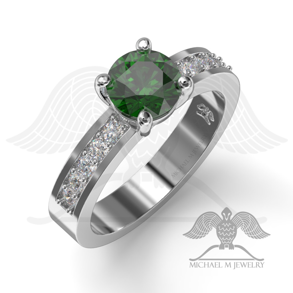 Lizzie! Engagement ring center GREEN, sides White stones