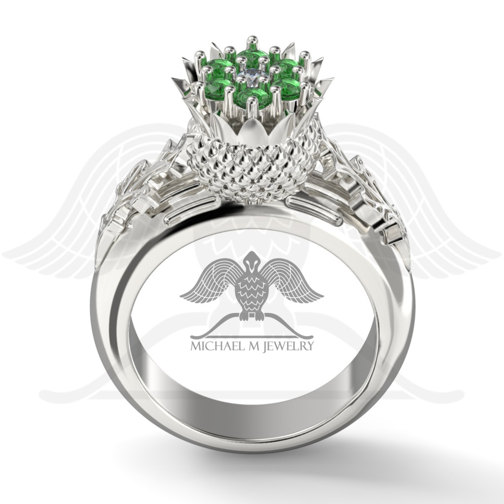 Thistle flower leaf Scottish  engagement  ring  7 small 