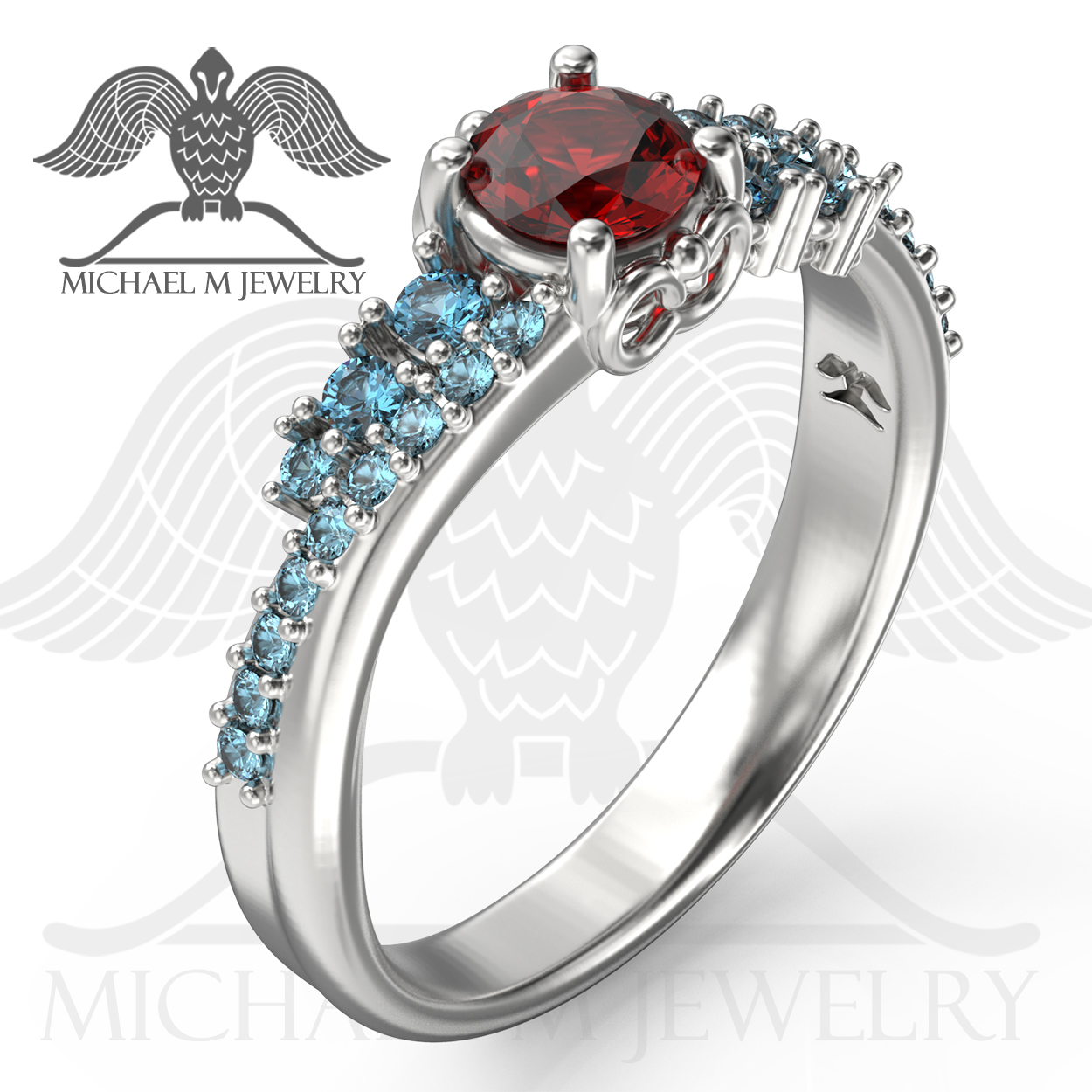 Emerald Cut Red Garnet Engagement Ring Bezel Set Pave Diamond Halo - Rare  Earth Jewelry